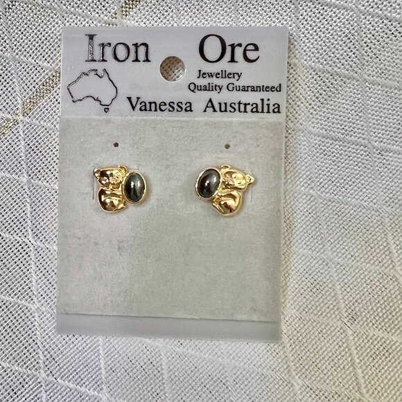 Vintage Australian Iron Ore Koala Bear Stud Earrings